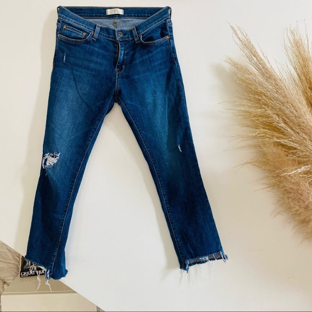PRINCIPLE Blue  Wash Raw Step Hem Denim Skinny Ankle High Rise Denim Jeans 28